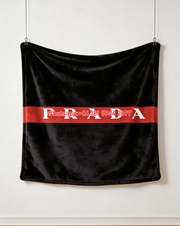 Prada Red Bar Logo Black Red Flannel Throw Blanket Luxury Designer Printed Sofa Cover Blanket IMG_2655